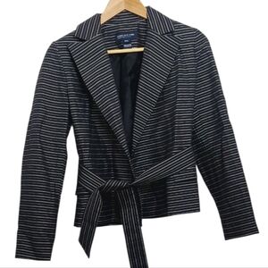 Jones New York Women's Size PS Petite Small Blazer Striped Belted Black